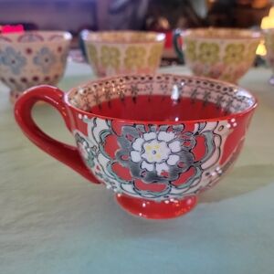 Anthropologie 10 Oz. Red Floral Teacup